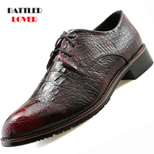 Oxford masculina, sapato casual de couro de crocodilo da moda, sapato estilo oxford com renda e ponta fina para homens, de escritório formal 2024 - compre barato