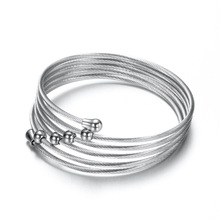 Belas senhoras cabo manguito pulseira ajustável de aço inoxidável cor prata moda jóias chapeamento torcido pulseira venda 2018 2024 - compre barato