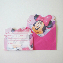 Tarjeta de invitación de Minnie Mouse, 12 unids/bolsa, decoración de Cumpleaños de Niños, suministros para fiestas, cumpleaños, Festival, Rosa 2024 - compra barato