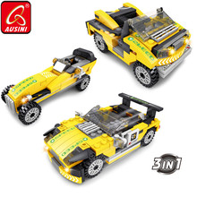 AUSINI Yellow Racing Car Building Blocks Toys for Boys 3 in 1 Construction City Sports Vehicle Cars Model Creative Children Toy 2024 - buy cheap