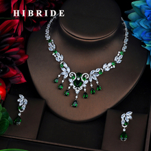 HIBRIDE Classic Flower Pendents Green Cubic Zircon Women Dubai Bridal Jewelry Sets Wedding Necklace Accessories Bijoux N-527 2024 - buy cheap