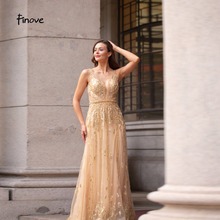 Finove Long Evening Dress 2020 New Gorgeous Sexy Deep V-Neck Floor Length Beading Embroidery Formal Woman Dress Party Dress Gown 2024 - buy cheap