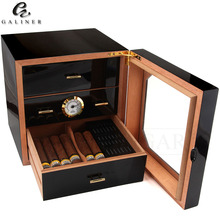 Black Glossy Cigar Humidor Box Cedar Wood Cigar Case W/ Humidifier Hygrometer Cigar Box Luxury Humidors For COHIBA Cigars 2024 - buy cheap
