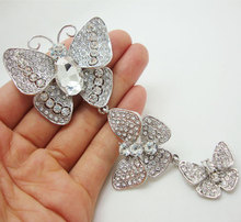 4.8" Pretty 3 Butterfly Art Nouveau Pendant Brooch Pin Rhinestone Crystal Bride Butterfly Brooch 2024 - buy cheap