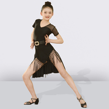 Preto borla vestido de dança latina para meninas crianças salsa tango salão dança latina vestidos crianças prática roupas de dança 2024 - compre barato