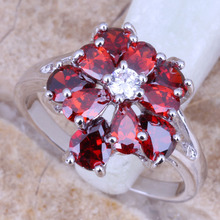 Precioso anillo de plata rojo granate plateado para mujer, joyería de talla 5,5/6/7 / 8 / 9 R0774 2024 - compra barato