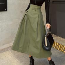 women spring and autumn high waist fashion umbrella skirt army green slim bow big swing skirt 2024 - buy cheap