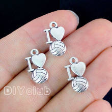 100pcs-Volleyball Charms Antique Silver / Bronze I heart Volleyball Charms Pendant 16x9mm 2024 - buy cheap