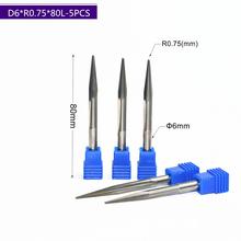 6mm*R0.75*80L,5pcs,Free shipping Taper Ball nose End Mill,CNC milling Cutter,Solid carbide tool,woodworking router bit 2024 - buy cheap