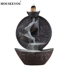 HOUSEEYOU Chinese Ancient Money Backflow Incense Burner Ceramic Stick Incense Holder Aromatherapy Censer for Home Tea House 2024 - buy cheap