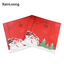 RainLoong-servilletas de papel de muñeco de nieve rojo de grado alimenticio, tejido navideño, decoración, Guardanapo, 33cm x 33cm, 1 paquete (20 Uds./paquete) 2024 - compra barato