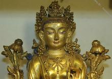 9,6 "Tibet Fane bronce puro 24K Oro Verde Tara kwan-yin estatua de Guanyin Buddha 2024 - compra barato