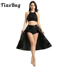 TiaoBug Women Sequins Halter Crop Top with Built-In Leotard Skirt Set Adult Stage Competition Ballroom Lyrical Dance Costumes 2024 - buy cheap