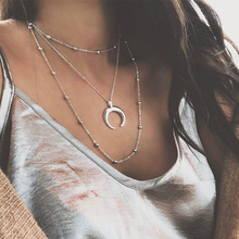 3 Pcs/Set Bohemian Moon Beads Pendant Necklace Women Silver Color Clavicle Multilayer Necklace Set Simple Party Jewelry Gift 2024 - buy cheap