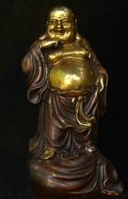 China Buddhism Temple Bronze Gilt Happy Laugh Maitreya Buddhas Bag Wealth Statue 2024 - buy cheap