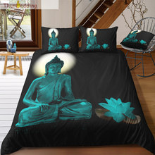 Thumbedding-Juego de cama 3D de Buda y loto, ropa de cama con impresión Digital de Buda, funda nórdica completa doble, Queen y King, juego de cama individual 2024 - compra barato