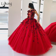 Elegant 2019 Red 3D Flower Tutu Evening Dresses Puffy Lush Tulle Long Prom Gowns Pretty Party Dress Vestidos De Festa 2024 - buy cheap