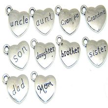 Family theme Heart Charms Vintage Silver Dad Mom Son Daughter Grandpa Aunt Sister Brother Pendant For Jewelry Making Bracelet 2024 - buy cheap