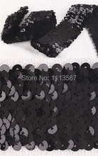 Cinta de encaje de lentejuelas elástica para manualidades, adorno de costura de 3 filas, color negro, 20 yardas, T143A 2024 - compra barato