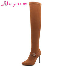 Lasyarrow Estiramento Magro Mulheres Coxa Botas Altas Stilettos Sexy Sobre as Botas Do Joelho Do Dedo Do Pé Pontudo de Salto Alto Botas Longas Cavaleiro botas 2024 - compre barato