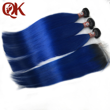 QueenKing-extensiones de pelo humano brasileño, pelo liso de dos tonos ombré con cierre, 1B/azul, 3 tonos 2024 - compra barato