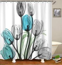 Cortina grossa banheiro floral, para banheiro, decoração para o lar, branco, azul, cinza, flor de tulipa, cortina de chuveiro 2024 - compre barato