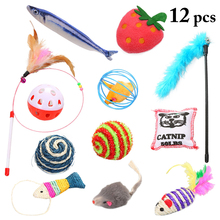 12pcs Cat Toy Set Interactive Ball Stick Feather Bell Mouse Simulation Fish Cat Bite Toy Pet Teaser Wand Toy Catnip Toys 2024 - buy cheap