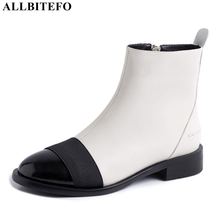 ALLBITEFO fashion brand genuine leather low-heeled women boots mixed colors ankle boots for women adies shoes leather boots 2024 - buy cheap