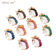 GRACE JUN Korea Style 5 Color Unicorn Clip on Earrings Without Piercing for Girls Party Cute Animal No Hole Ear Clip New Arrival 2024 - buy cheap