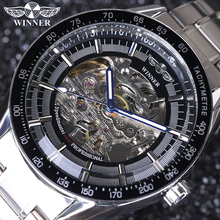 Relógio masculino automático de aço inoxidável, relógio mecânico de esqueleto, militar, vencedor, 2016 2024 - compre barato