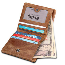 Винтажные мужские бумажники из натуральной кожи, многофункциональный кошелек из воловьей кожи с защитой от RFID, короткий кошелек для мужчин, держатель для карт 2024 - купить недорого