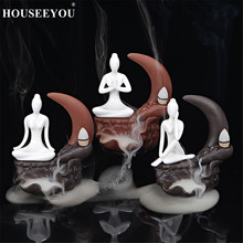 Pond Moonlight Burner Yoga Girl Backflow Incense Burner with 10Pcs Waterfall Incense Cones Ceramic Censer Use In Home Office 2024 - buy cheap