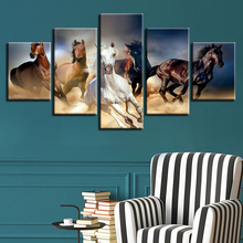 Canvas Printed Scenery Paintings 5 Pieces Animals Horse Running Very Fast Modular Pictures Living Room Wall Art Home Decor Frame 2024 - buy cheap