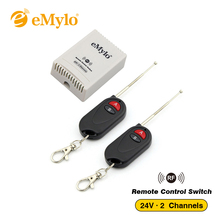 EMylo 24 В постоянного тока умный беспроводной переключатель, Радиочастотный пульт дистанционного управления светодиодная лампа переключатель 2X черный передатчик 2-канальное реле 433 МГц 2024 - купить недорого