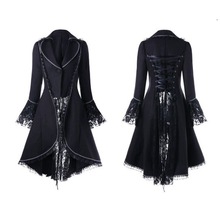 Women Lace Trim Lace-up High Low Coat Black Steampunk Victorian Style Gothic Jacket Medieval Noble Court Dress S-3XL 2024 - buy cheap
