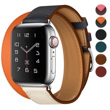 Genuine Leather Band Double Tour Bracelet Leather Strap Watchband for Apple Watch 44mm 40mm iwatch Series5 4 3 2 38mm 42mm woman 2024 - buy cheap