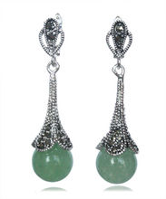 Free shipping RARE 925 STERLING  NATURAL GREEN  BEADS MARCASITE EARRINGS 14/5" 2024 - buy cheap