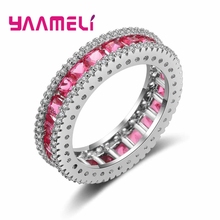 Orginal New Fashion Pink Cubic Zirconia Paved Finger Rings For Women Girls Present Beautiful 925 Sterling Silver Jewelry 2024 - buy cheap