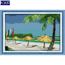 NKF Beach Scenery Stamped Cross Stitch Pattern DIY Kit Needlework Embroidery Set Chinese Cross Stitch for Home Decor 2024 - buy cheap