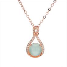 Everoyal colar feminino de prata 925, joia com berloque de ouro rosa, cristal verde de clavícula feminino, colar para presente de mãe 2024 - compre barato