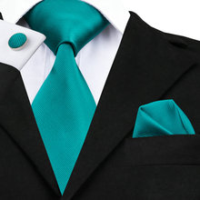 Mens Tie Cadetblue Solid Silk Jacquard Ties For Men Hanky Cufflinks Set Business Wedding Party Neck Ties Set C-780 2024 - buy cheap