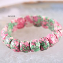 Free Shipping Women Jewelry Stretch Natural Beads Pink with Green Ocean Stone Bracelet 8" 1Pcs H924 2024 - buy cheap