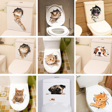 Cat Dog Toilet Stickers Vivid 3D Look Wall Decals Funny Animals Home Decoration Poster Diy Pvc Bathroom Mural Art 2024 - купить недорого