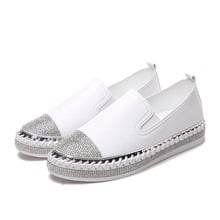 Zapatos Creepers de cuero genuino para mujer, mocasines planos de cuero blanco, zapatos informales, alpargatas, Otoño, 2019 2024 - compra barato