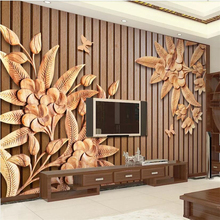 Beibehang-mural de papel pintado con foto personalizada, decoración de sala de estar, flor grabada de madera china, papel tapiz estéreo 3d de grano de madera 2024 - compra barato