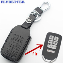 FLYBETTER-Funda de cuero genuino para llave inteligente, 6 botones, entrada sin llave, para Honda 15-18, Civic/Accord/CR-V/Pilot, estilo de coche, L393 2024 - compra barato