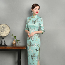 New Long Cheongsam Vintage Chinese style Dress Fashion 2019 Womens Rayon Qipao Slim Party Dresses Button Vestido Size S-3XL 2024 - buy cheap