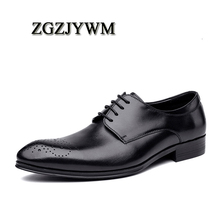 ZGZJYWM/модные однотонные высококачественные оксфорды из натуральной кожи; деловые мужские модельные туфли на шнуровке с острым носком; свадебные мужские туфли на резиновой подошве для офиса 2024 - купить недорого