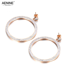 AENINE Hyperbole Big Circle CZ Crystals Earrings For Women Stainless Steel Jewelry Bijoux Brincos Pendientes Mujer AE18083 2024 - buy cheap