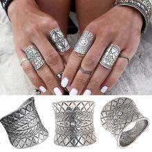 Женское Винтажное кольцо в стиле «панк», Винтажное кольцо с инкрустацией из фианита, винтажное серебряное кольцо в стиле бохо, широкое кольцо на палец средней длины 2024 - купить недорого